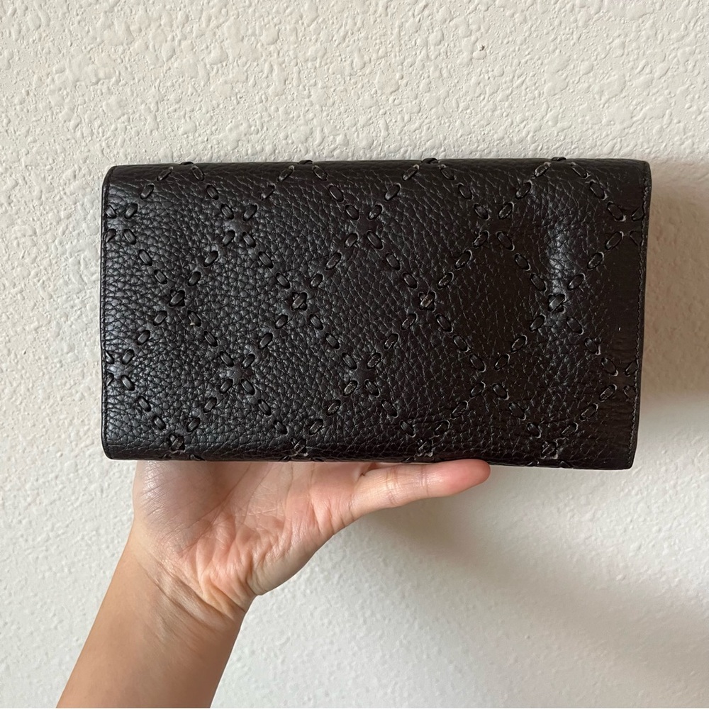 VINTAGE CHANEL Dark Brown Genuine Leather Clutch Wallet with Gold Logo - Picture 10 of 12